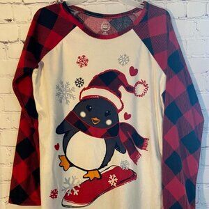 Wonder Nation Penguin on Skis with Heart Girls PJs